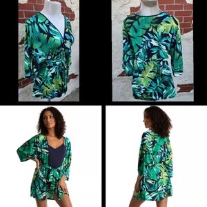 New Medium KHOL'S women Lilac and London sleep kimono short robe leaves